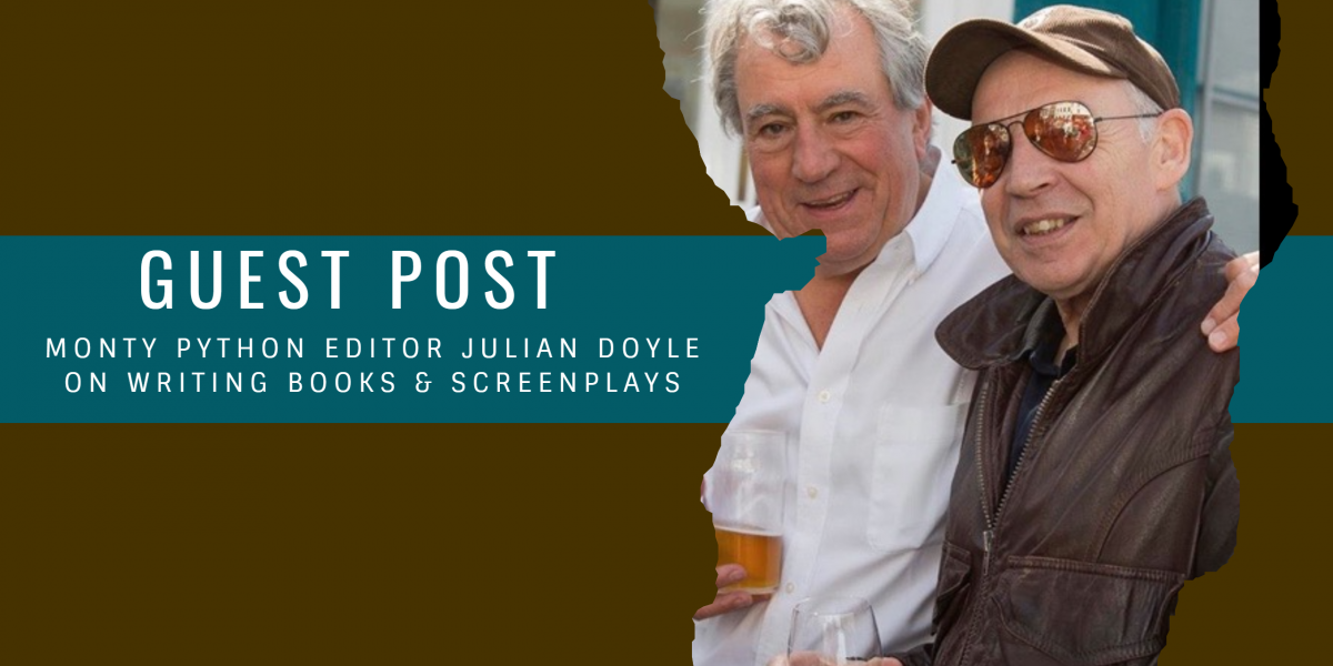 The artwork of a publishing blog for the book marketing company Palamedes PR showing the filmmaker Julian Doyle with the Monty Python star, Terry Jones.