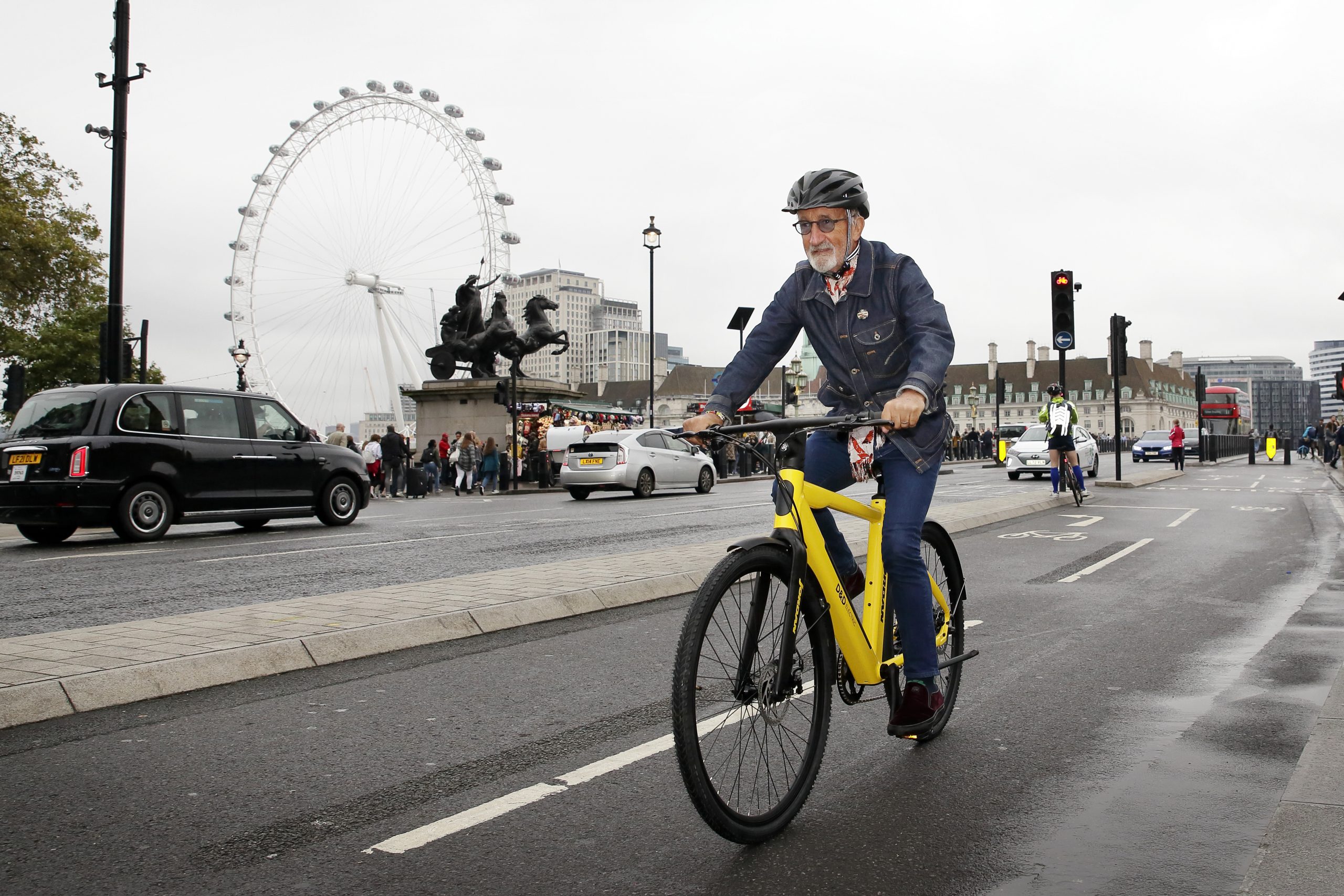 Ex Formula One boss Eddie Jordan launches his new range of electric 'Jordan' bikes in London. Copyright Palamedes PR/D&D Electric