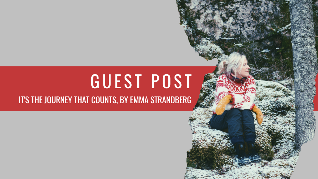 Emma Strandberg, the travel writer, sits in a forest in a photograph that forms part of a cover image for a blog she has written about publishing