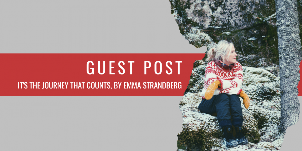 Emma Strandberg, the travel writer, sits in a forest in a photograph that forms part of a cover image for a blog she has written about publishing