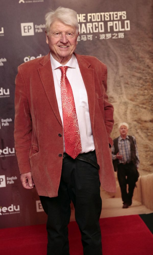 Stanley Johnson in the foyer of the Curzon cinema before the premier of documentary In the Footsteps of Marco Polo.